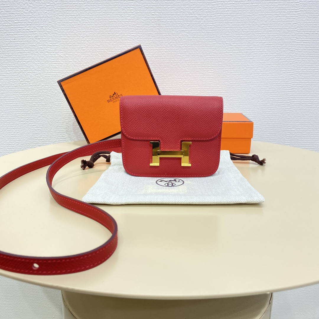 Hermes Constance Slim Wallet Belt Bag In Burgundy Epsom Leather